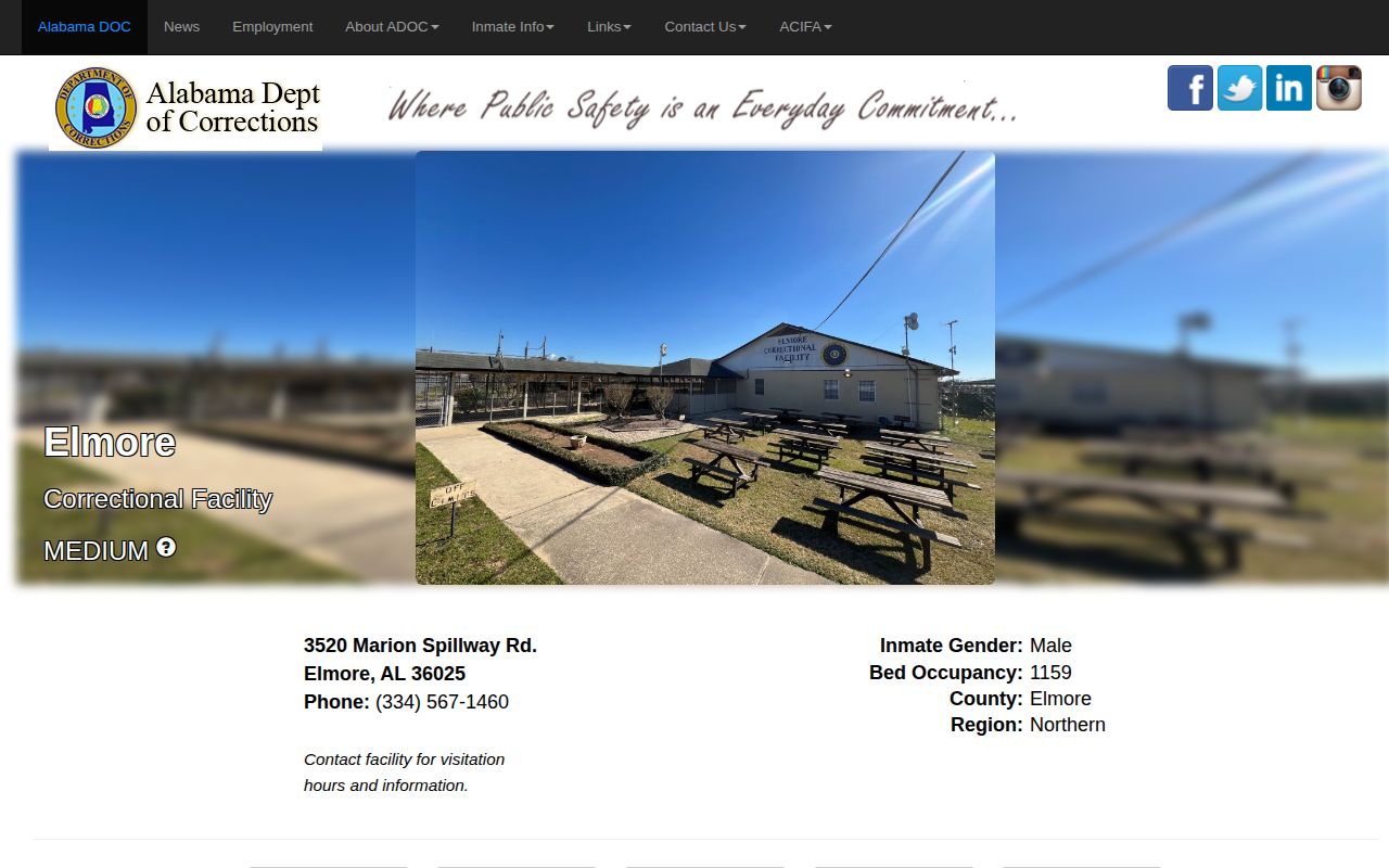 ADOC page for Elmore Correctional Facility
