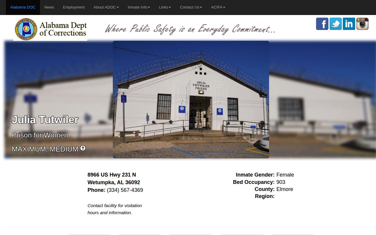 ADOC page for Julia Tutwiler Prison for Women