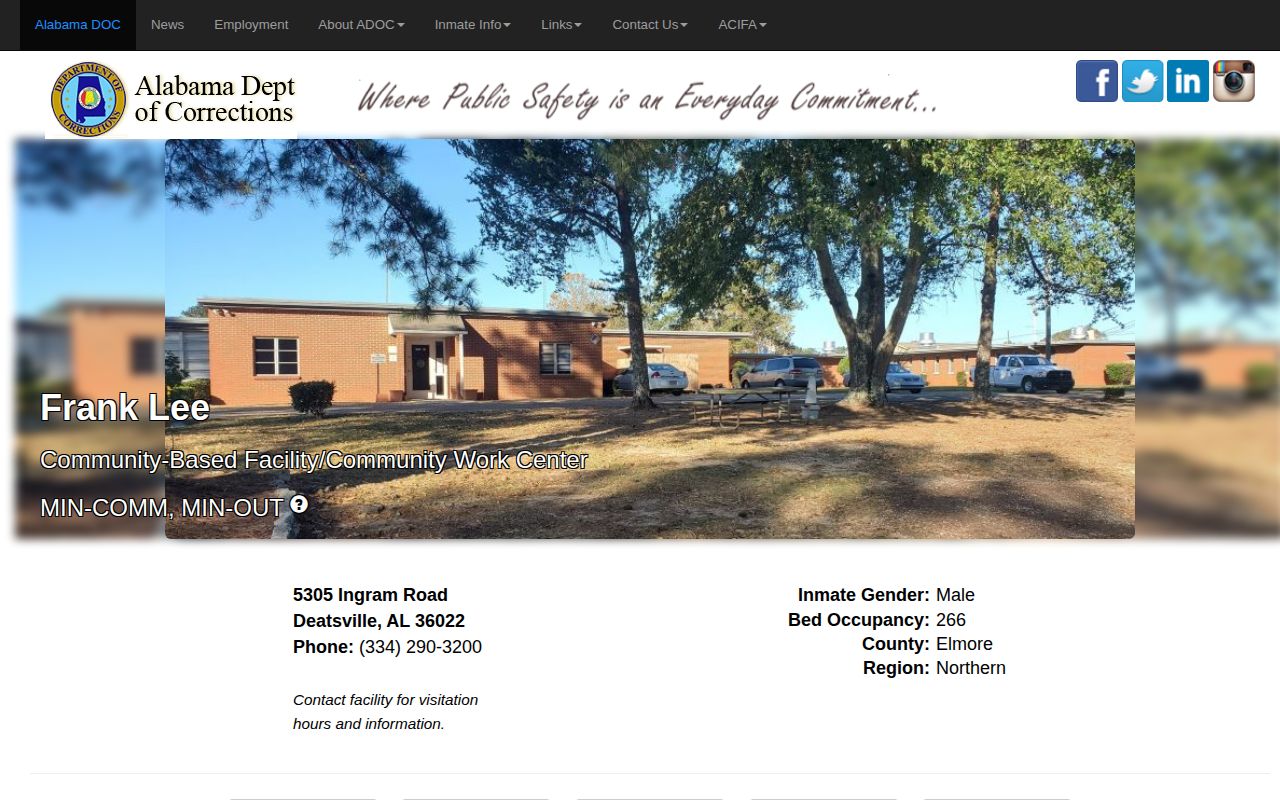 ADOC page for Frank Lee Community-Based Facility