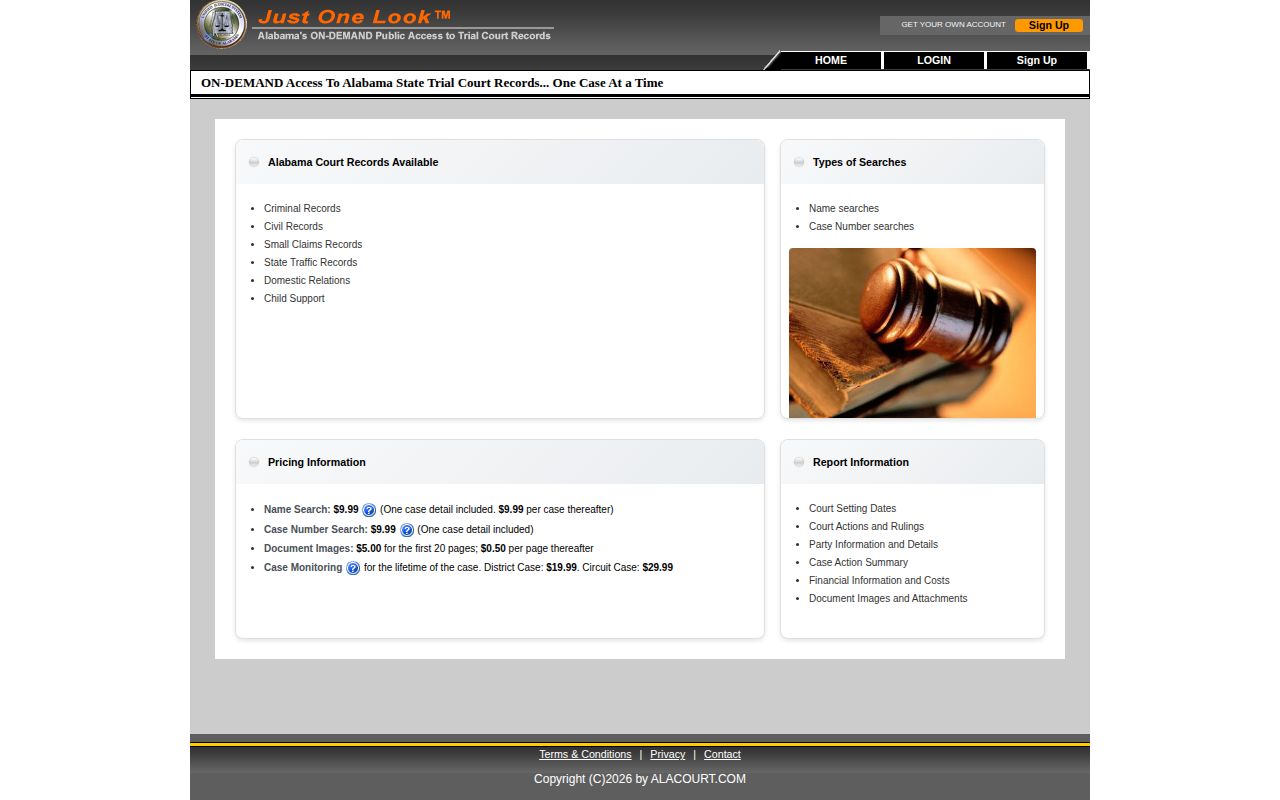 AlaCourt Access for Elmore County release records and court disposition checks